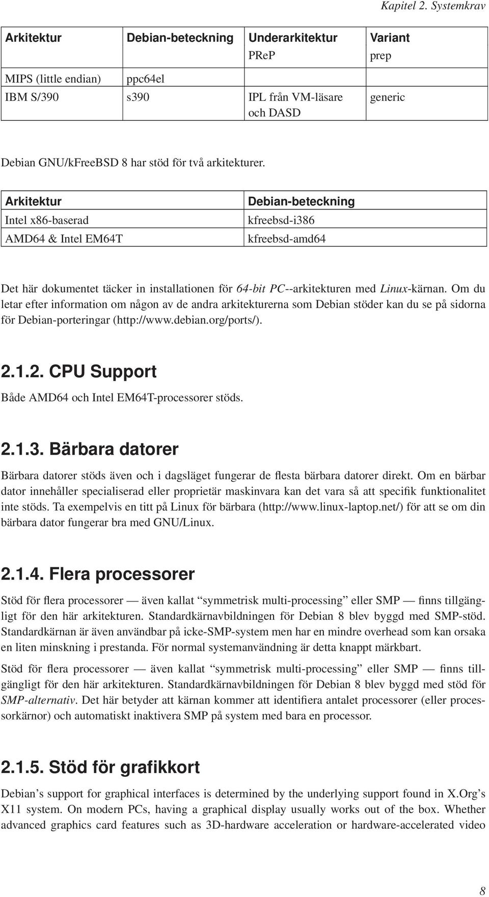 arkitekturer. Arkitektur Intel x86-baserad AMD64 & Intel EM64T Debian-beteckning kfreebsd-i386 kfreebsd-amd64 Det här dokumentet täcker in installationen för 64-bit PC--arkitekturen med Linux-kärnan.