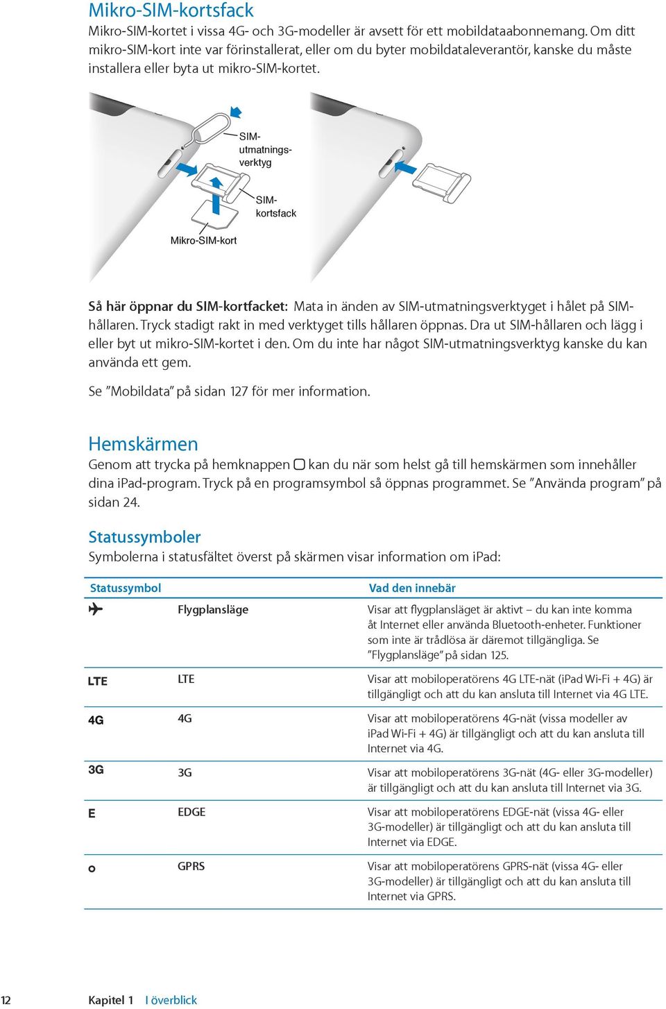 SIMkortsfack SIMutmatningsverktyg Mikro-SIM-kort Så här öppnar du SIM-kortfacket: Mata in änden av SIM-utmatningsverktyget i hålet på SIMhållaren.