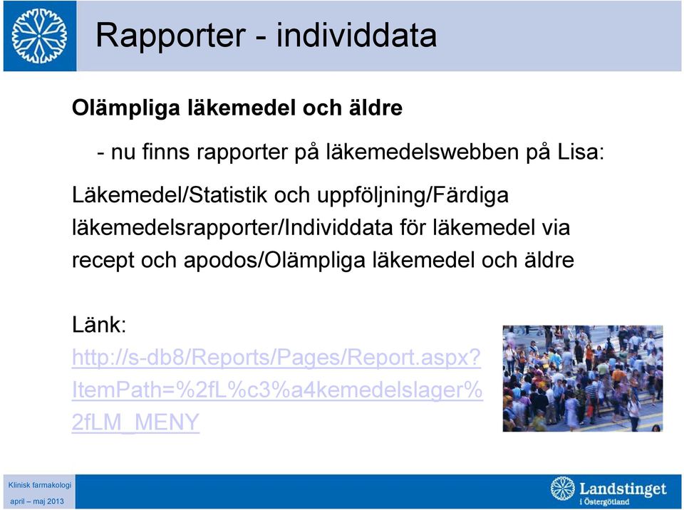 läkemedelsrapporter/individdata för läkemedel via recept och apodos/olämpliga