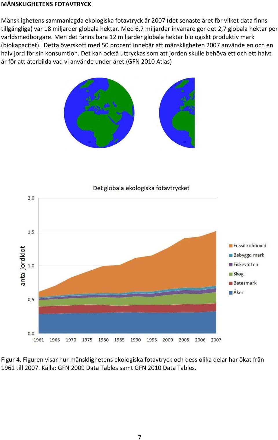 Detta överskott med 50 procent innebär att mänskligheten 2007 använde en och en halv jord för sin konsumtion.