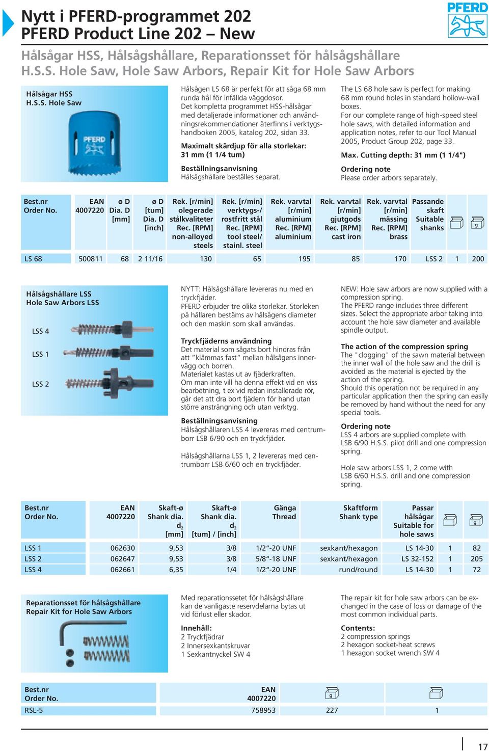 Det kompletta programmet HSS-hålsågar med detaljerade informationer och användningsrekommendationer återfinns i verktygshandboken 2005, katalog 202, sidan 33.