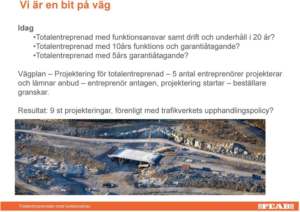 Vägplan Projektering för totalentreprenad 5 antal entreprenörer projekterar och lämnar anbud entreprenör