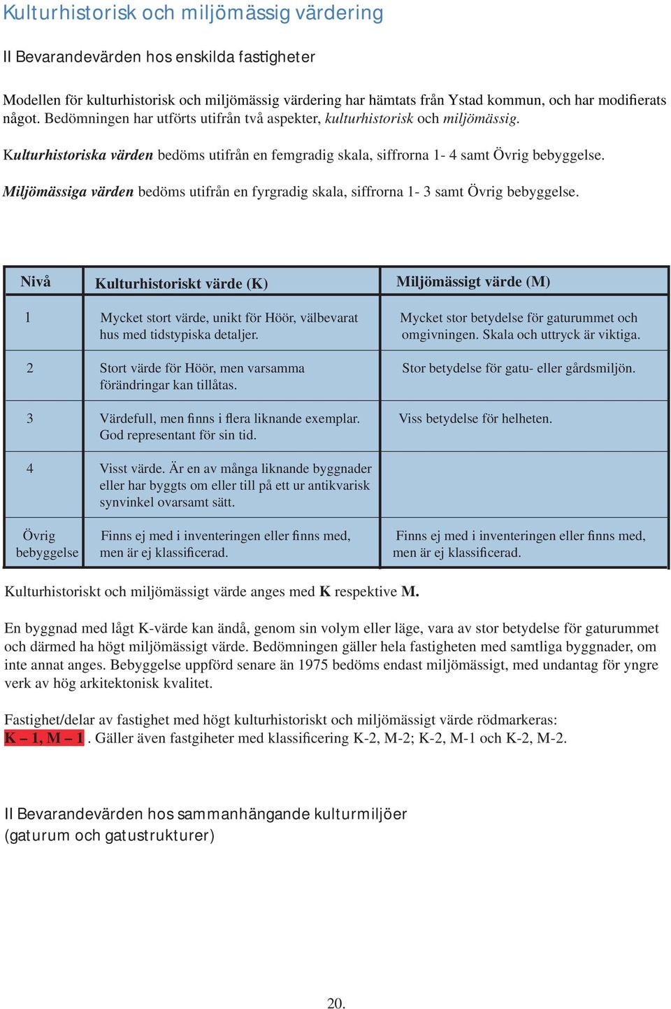 Miljömässiga värden bedöms utifrån en fyrgradig skala, siffrorna 1-3 samt Övrig bebyggelse.