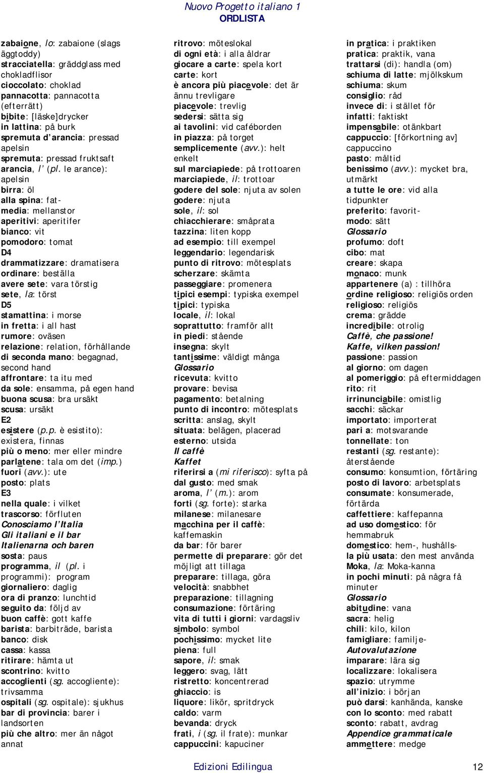 le arance): apelsin birra: öl alla spina: fatmedia: mellanstor aperitivi: aperitifer bianco: vit pomodoro: tomat D4 drammatizzare: dramatisera ordinare: beställa avere sete: vara törstig sete, la:
