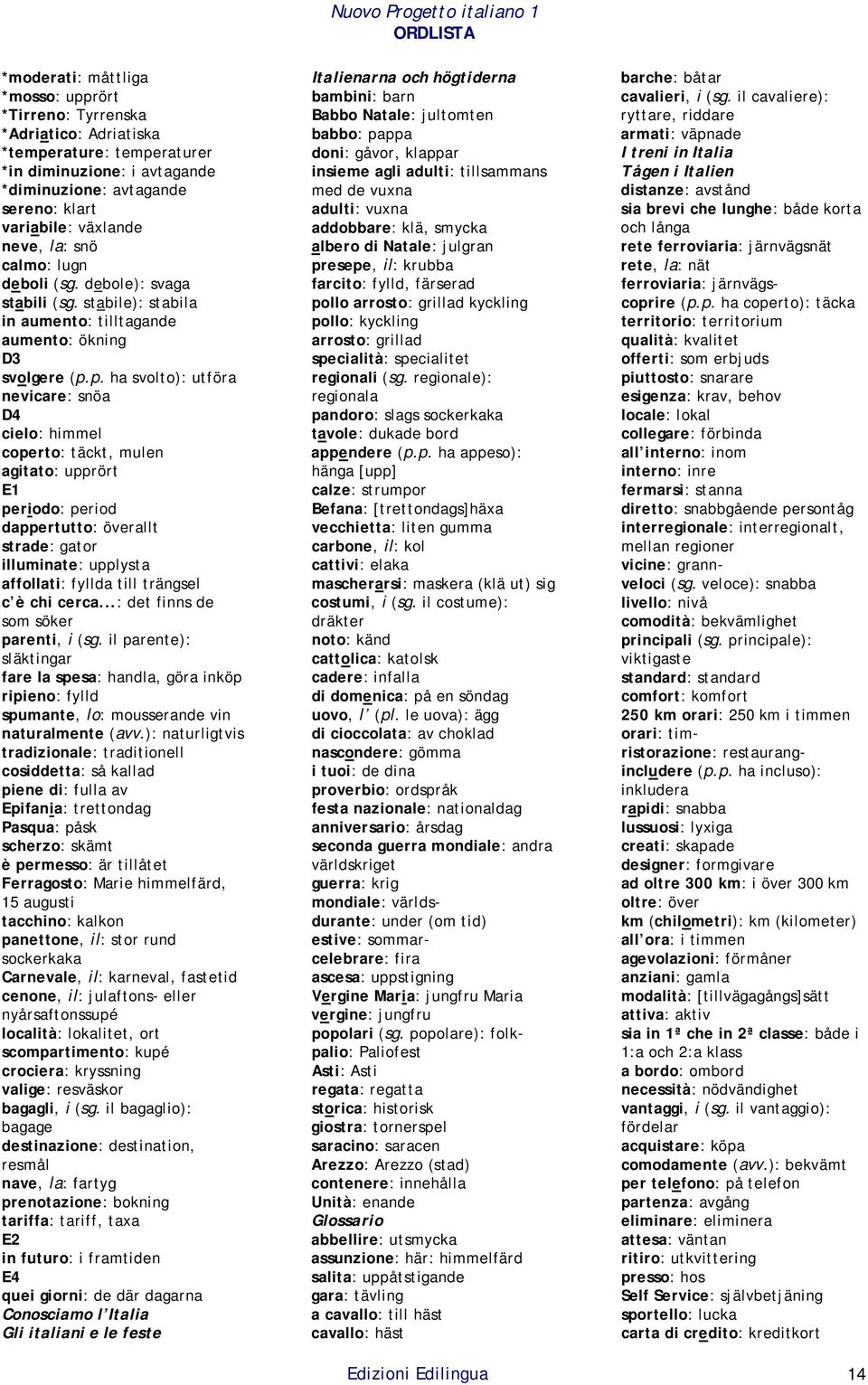 p. ha svolto): utföra nevicare: snöa D4 cielo: himmel coperto: täckt, mulen agitato: upprört E1 periodo: period dappertutto: överallt strade: gator illuminate: upplysta affollati: fyllda till