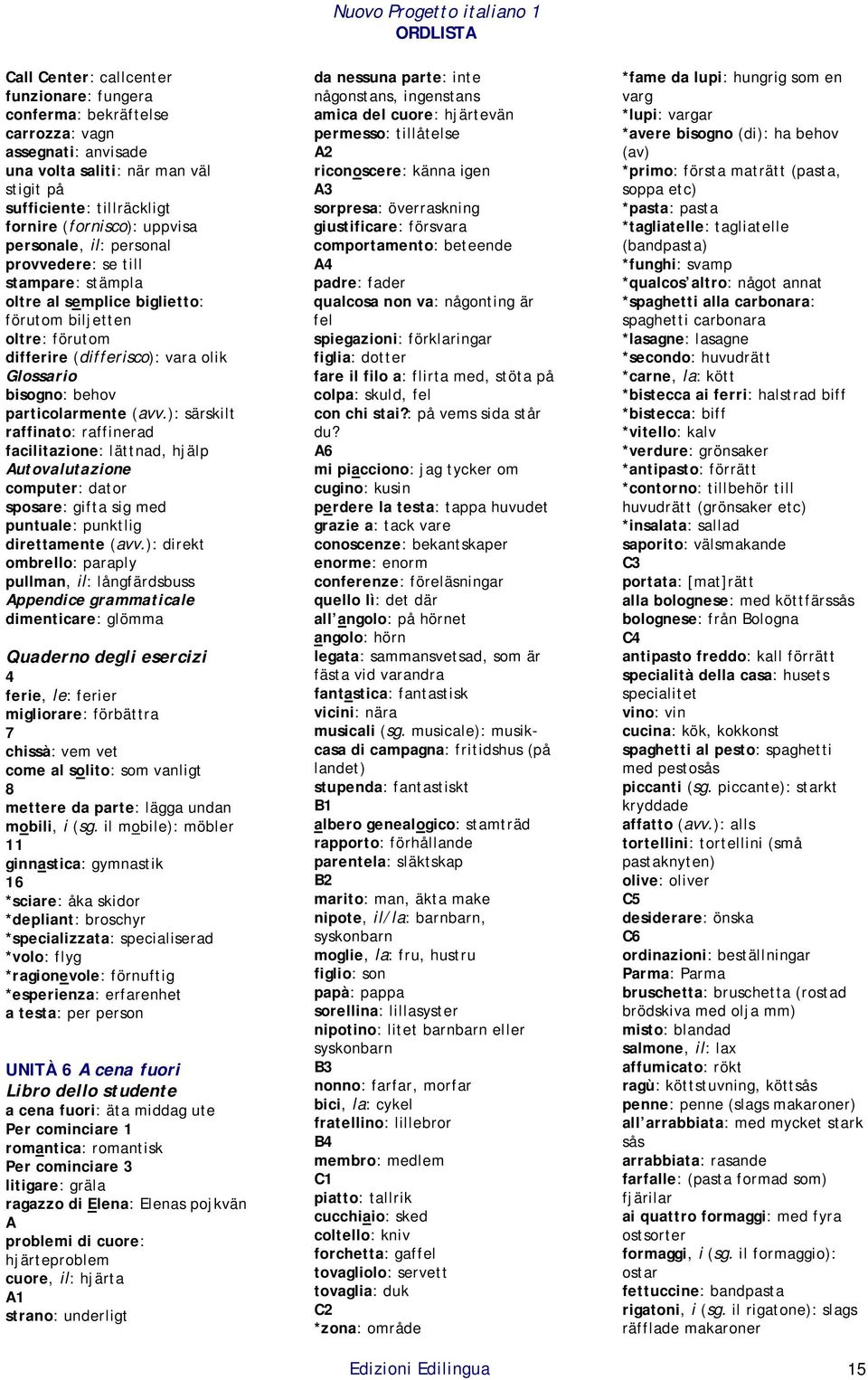 ): särskilt raffinato: raffinerad facilitazione: lättnad, hjälp Autovalutazione computer: dator sposare: gifta sig med puntuale: punktlig direttamente (avv.