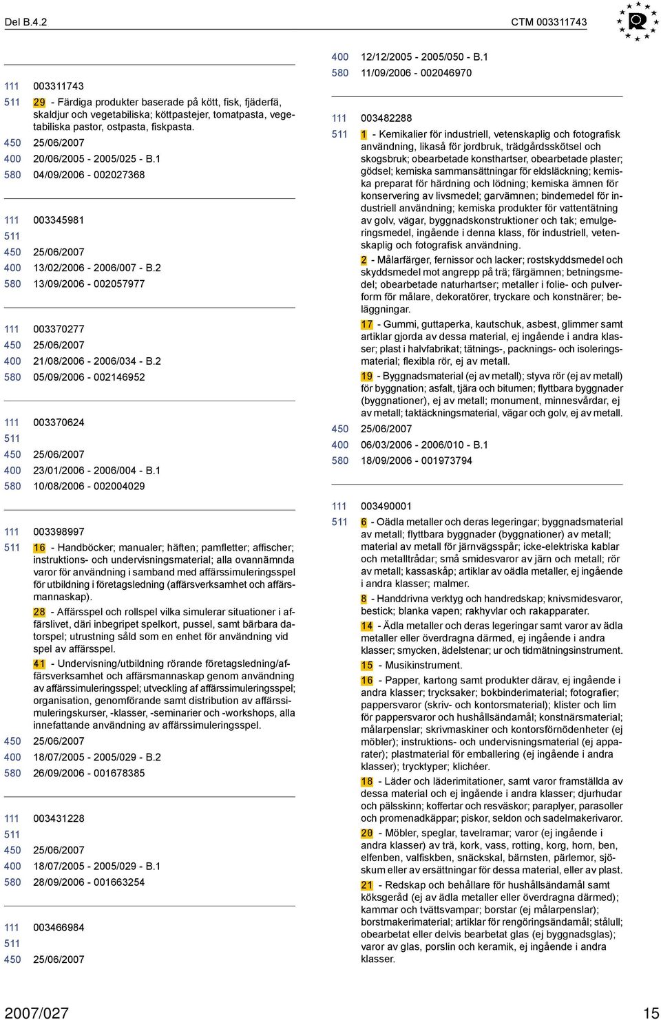 fiskpasta. 20/06/2005-2005/025 - B.1 04/09/2006-002027368 003345981 13/02/2006-2006/007 - B.2 13/09/2006-002057977 003370277 21/08/2006-2006/034 - B.