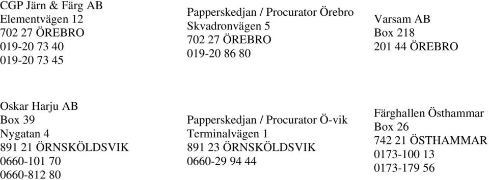 39 Nygatan 4 891 21 ÖRNSKÖLDSVIK 0660-101 70 0660-812 80 Papperskedjan / Procurator Ö-vik