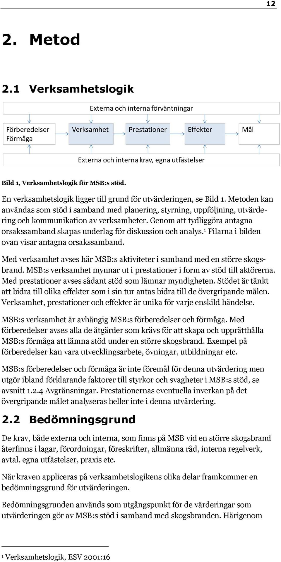 Genom att tydliggöra antagna orsakssamband skapas underlag för diskussion och analys. 1 Pilarna i bilden ovan visar antagna orsakssamband.