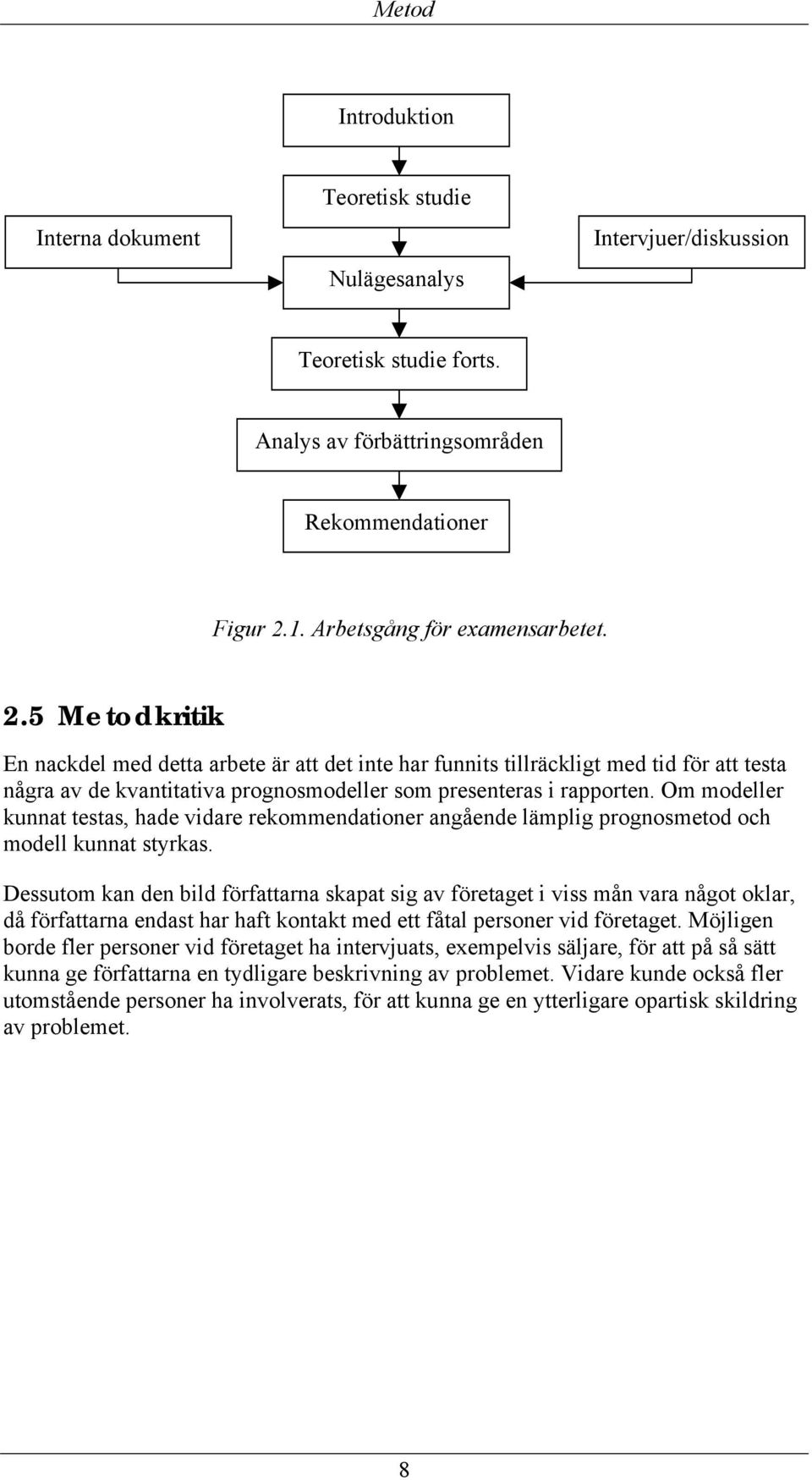 5 Metodkritik En nackdel med detta arbete är att det inte har funnits tillräckligt med tid för att testa några av de kvantitativa prognosmodeller som presenteras i rapporten.