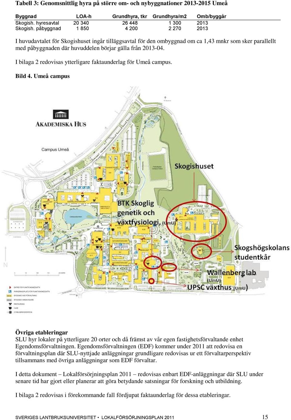 I bilaga 2 redovisas ytterligare faktaunderlag för Umeå campus. Bild 4.