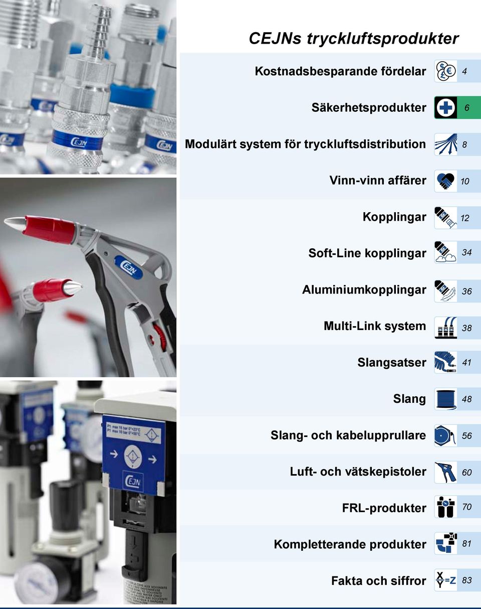 Aluminiumkopplingar 36 Multi-Link system 38 Slangsatser 41 Slang 48 Slang- och