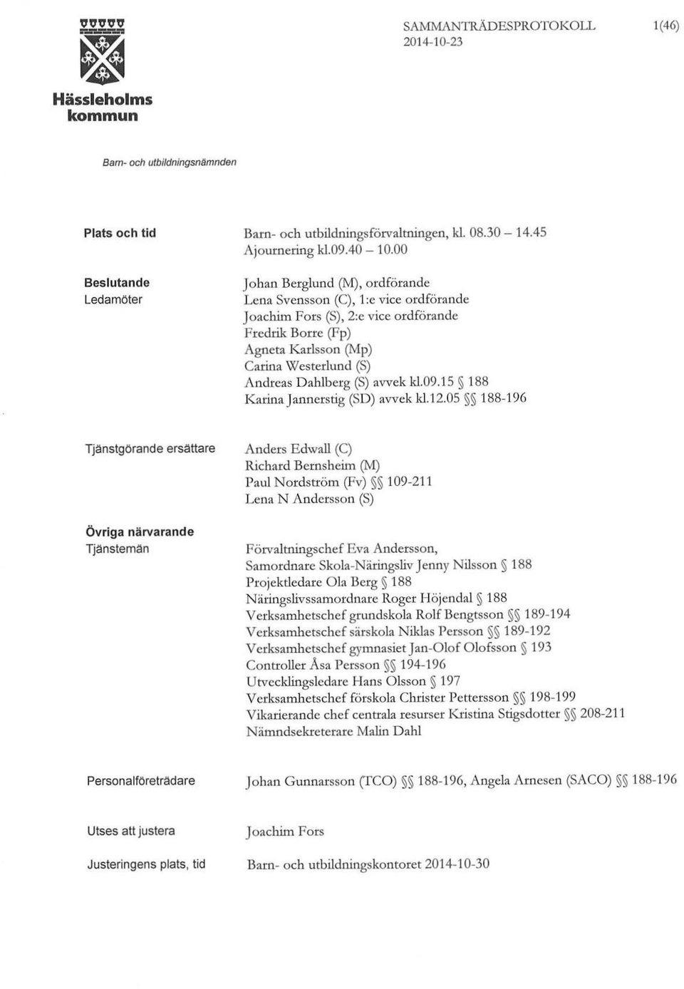 Andreas D ahlberg (S) avvek k1.09.15 188 Karina Jannerstig (SD) avvek k1.12.