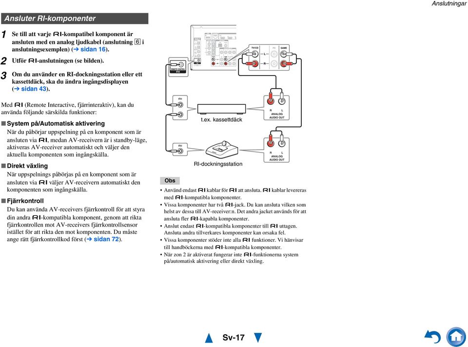 Med (Remote Interactive, fjärrinteraktiv), kan du använda följande särskilda funktioner: System på/automatisk aktivering När du påbörjar uppspelning på en komponent som är ansluten via, medan