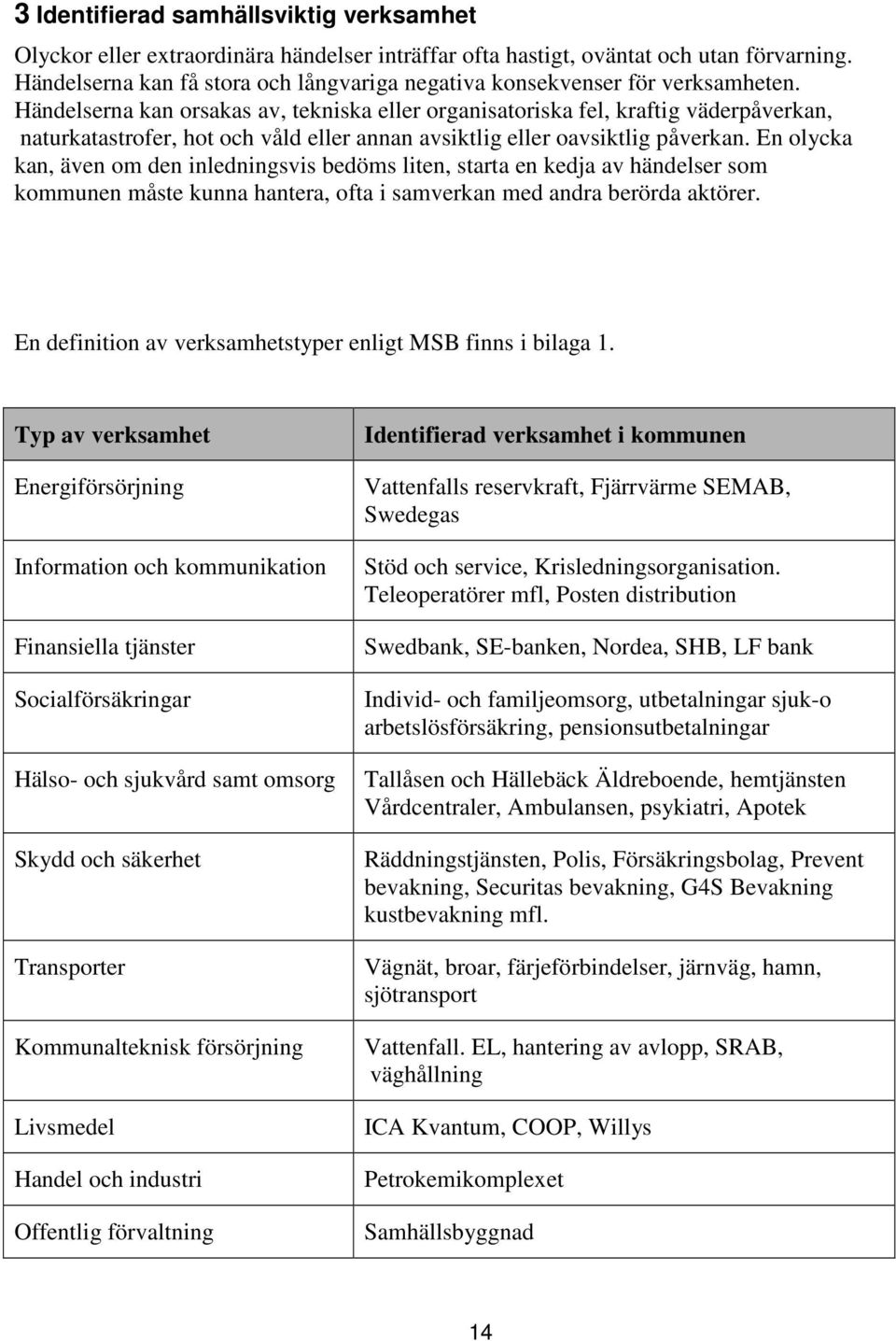 Händelserna kan orsakas av, tekniska eller organisatoriska fel, kraftig väderpåverkan, naturkatastrofer, hot och våld eller annan avsiktlig eller oavsiktlig påverkan.