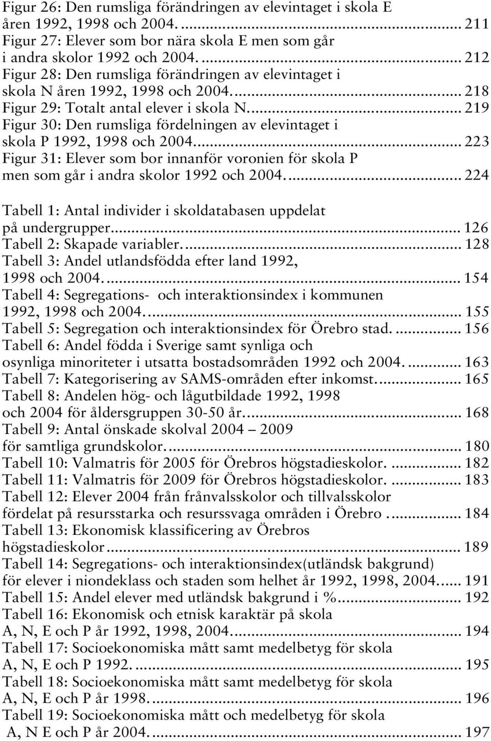 ... 219 Figur 30: Den rumsliga fördelningen av elevintaget i skola P 1992, 1998 och 2004.... 223 Figur 31: Elever som bor innanför voronien för skola P men som går i andra skolor 1992 och 2004.