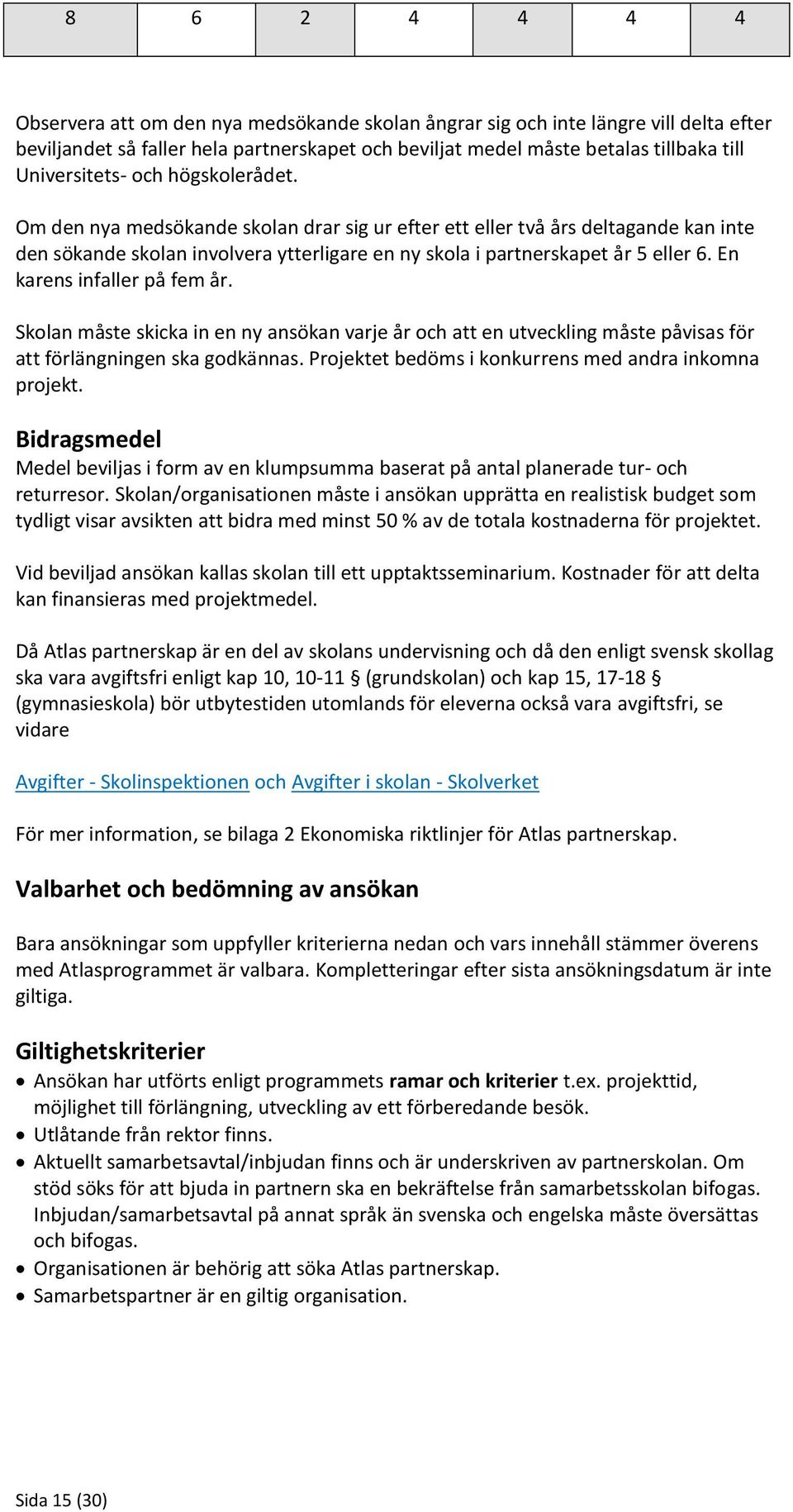 En karens infaller på fem år. Skolan måste skicka in en ny ansökan varje år och att en utveckling måste påvisas för att förlängningen ska godkännas.