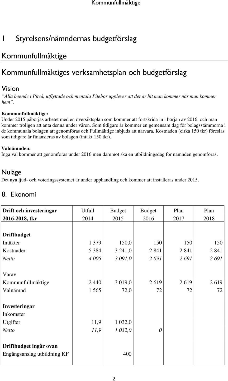 Kommunfullmäktige: Under 2015 påbörjas arbetet med en översiktsplan som kommer att fortskrida in i början av 2016, och man kommer troligen att anta denna under våren.