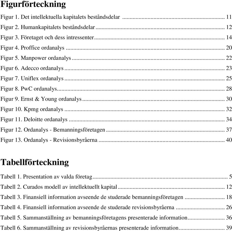 .. 32 Figur 11. Deloitte ordanalys... 34 Figur 12. Ordanalys - Bemanningsföretagen... 37 Figur 13. Ordanalys - Revisionsbyråerna... 40 Tabellförteckning Tabell 1. Presentation av valda företag.