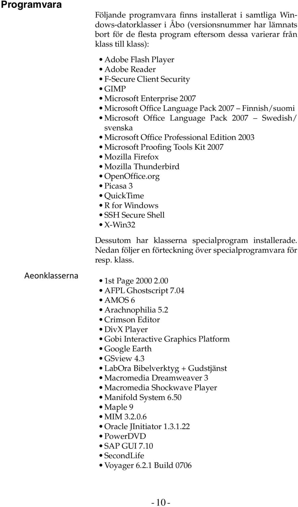 Microsoft Office Professional Edition 2003 Microsoft Proofing Tools Kit 2007 Mozilla Firefox Mozilla Thunderbird OpenOffice.