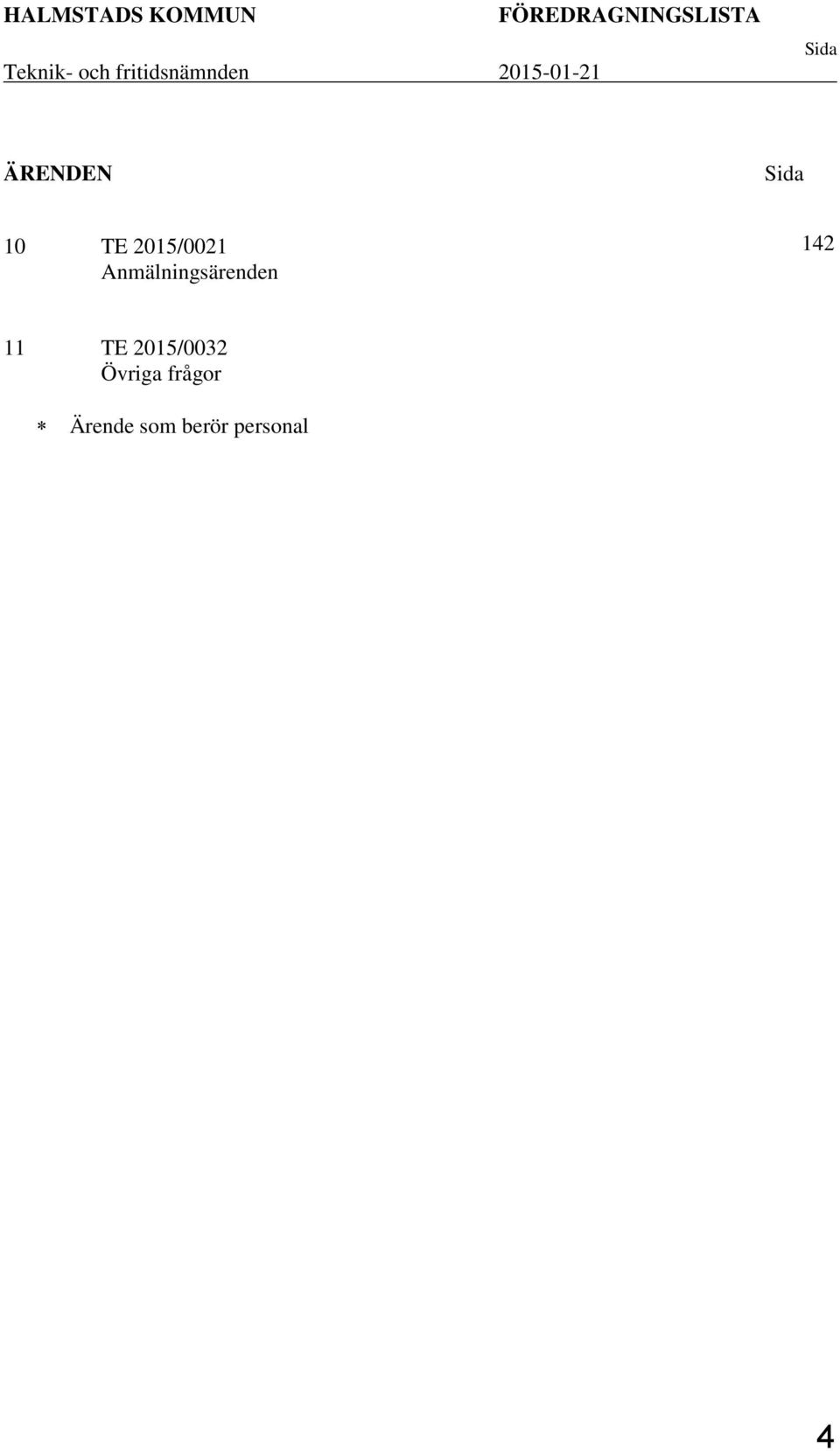 Sida 10 TE 2015/0021 Anmälningsärenden 11 TE