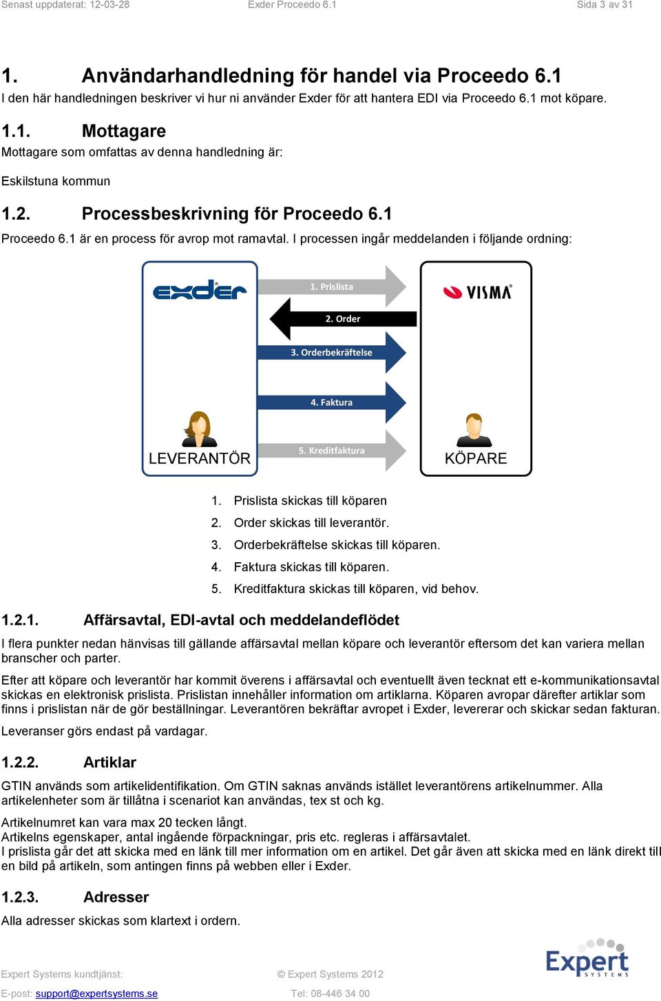 Processbeskrivning för Proceedo 6.1 Proceedo 6.1 är en process för avrop mot ramavtal. I processen ingår meddelanden i följande ordning: 1. Prislista 2. Order 3. Orderbekräftelse 4.