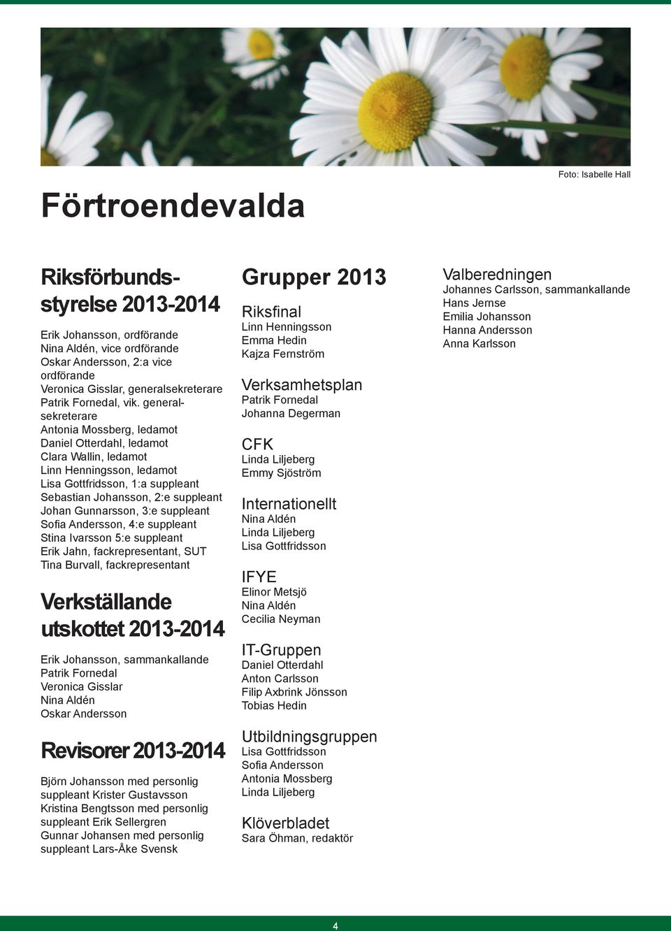 generalsekreterare Antonia Mossberg, ledamot Daniel Otterdahl, ledamot Clara Wallin, ledamot Linn Henningsson, ledamot Lisa Gottfridsson, 1:a suppleant Sebastian Johansson, 2:e suppleant Johan