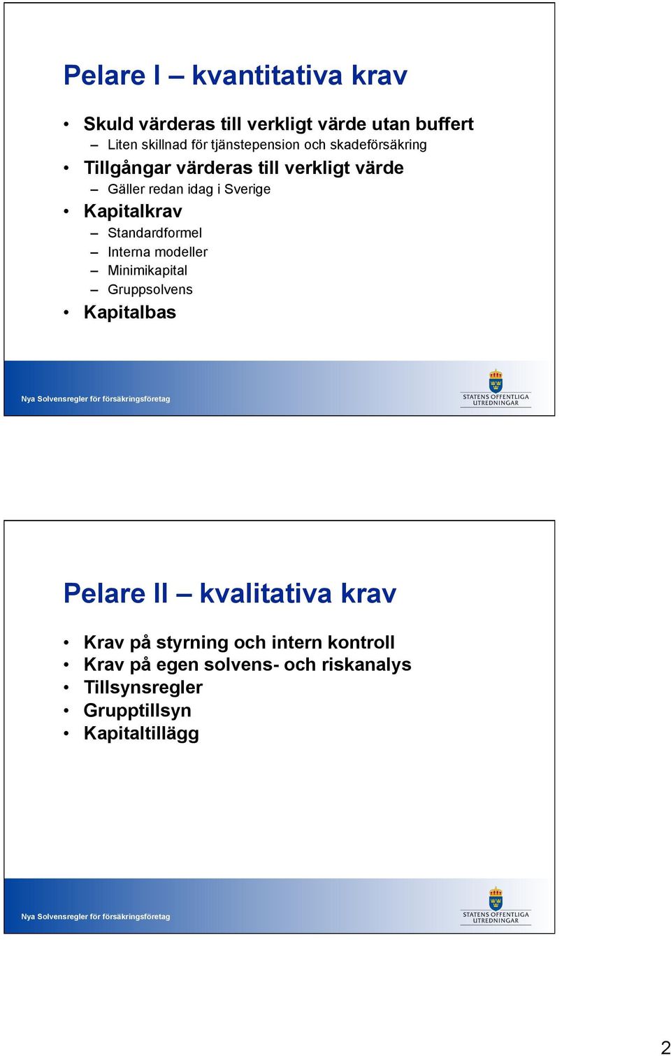 Kapitalkrav Standardformel Interna modeller Minimikapital Gruppsolvens Kapitalbas Pelare II kvalitativa