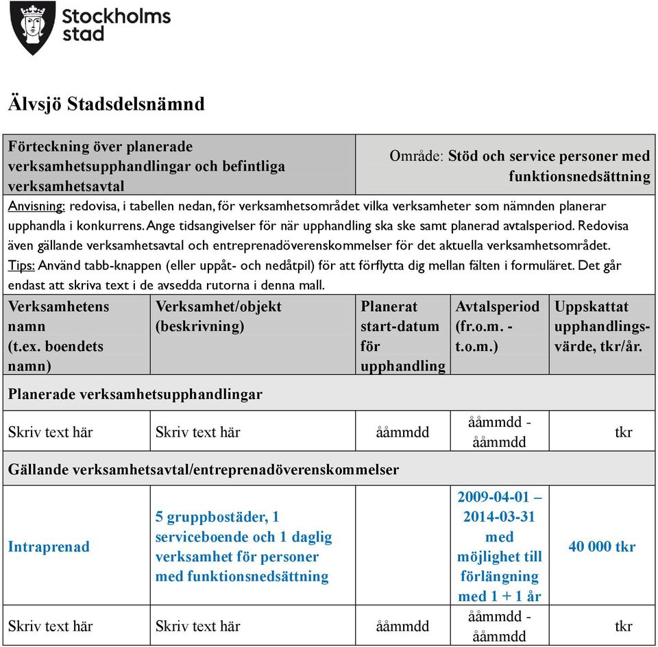 Tips: Använd tabb-knappen (eller uppåt- och nedåtpil) att flytta dig mellan fälten i formuläret. Det går endast att skriva text