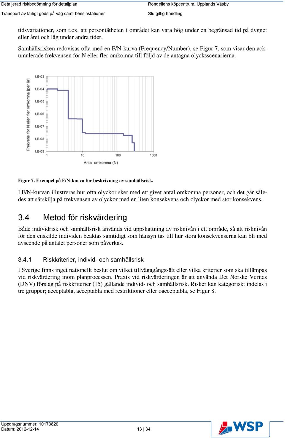 I F/N-kurvan illustreras hur ofta olyckor sker med ett givet antal omkomna personer, och det går således att särskilja på frekvensen av olyckor med en liten konsekvens och olyckor med stor konsekvens.