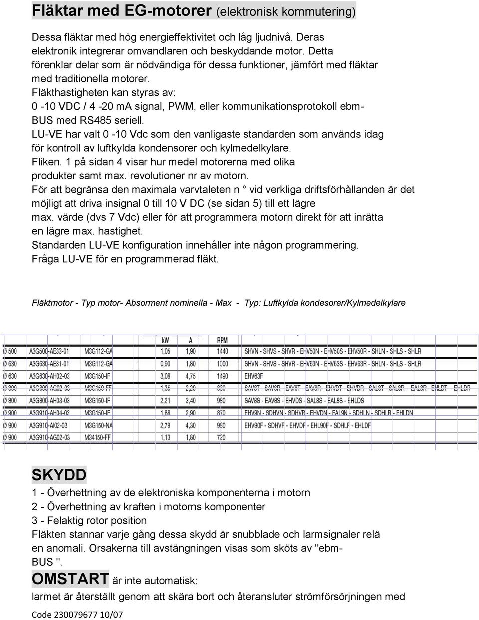 Fläkthastigheten kan styras av: 0-10 VDC / 4-20 ma signal, PWM, eller kommunikationsprotokoll ebm- BUS med RS485 seriell.