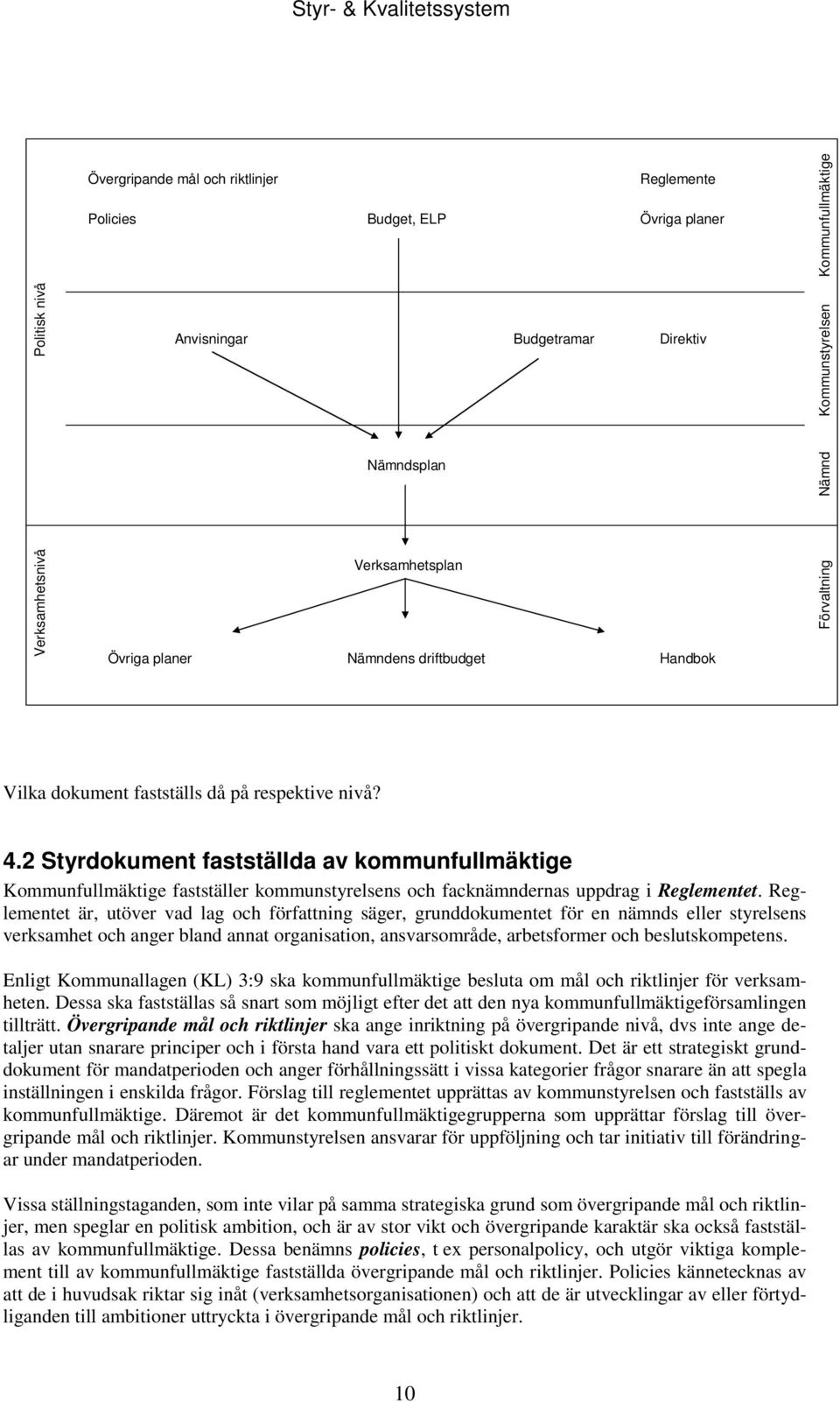 2 Styrdokument fastställda av kommunfullmäktige Kommunfullmäktige fastställer kommunstyrelsens och facknämndernas uppdrag i Reglementet.