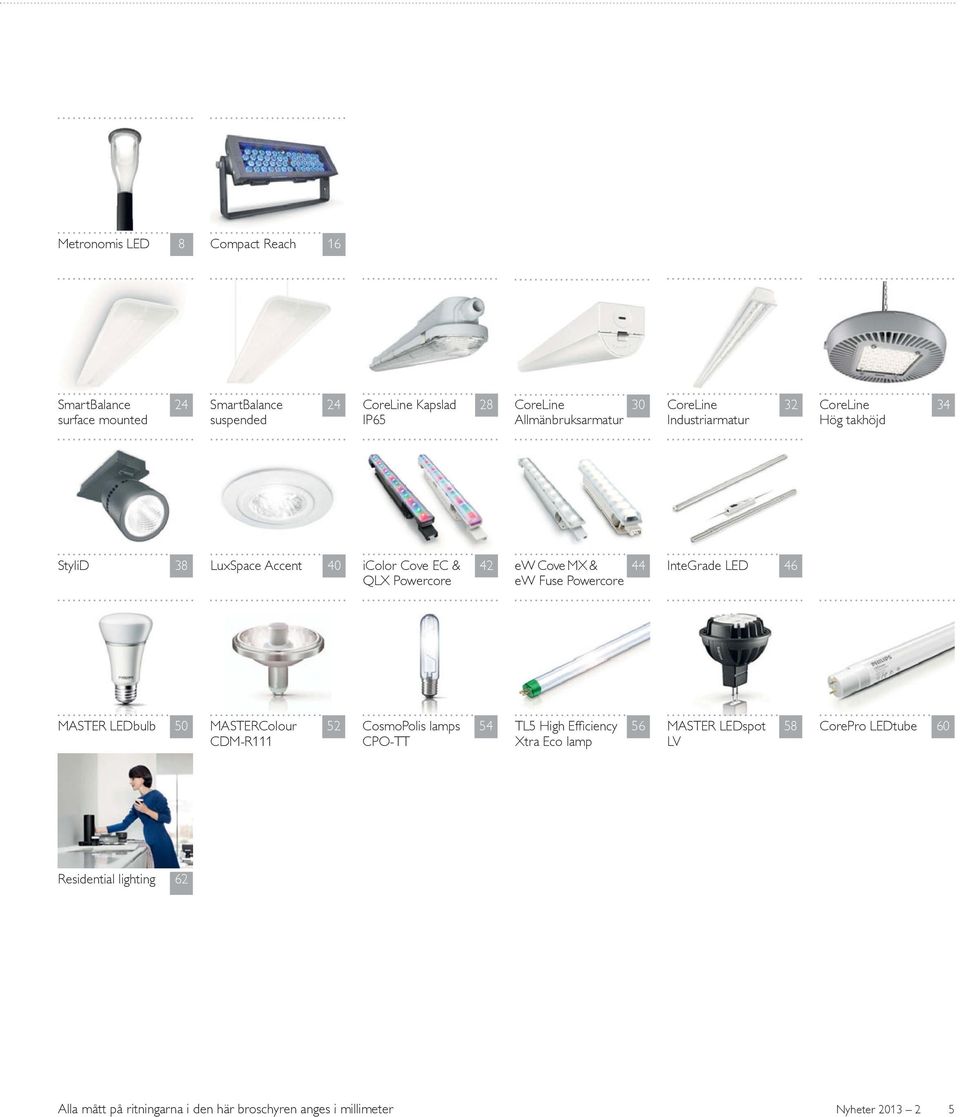 Outdoor Living MASTER LEDbulb 50 MASTERColour CDM-R111 52 CosmoPolis lamps 54 TL5 High Effi ciency 56 MASTER LEDspot 58 CorePro LEDtube 60 CPO-TT Xtra Eco lamp LV Bathroom Home Offi ce Outdoor