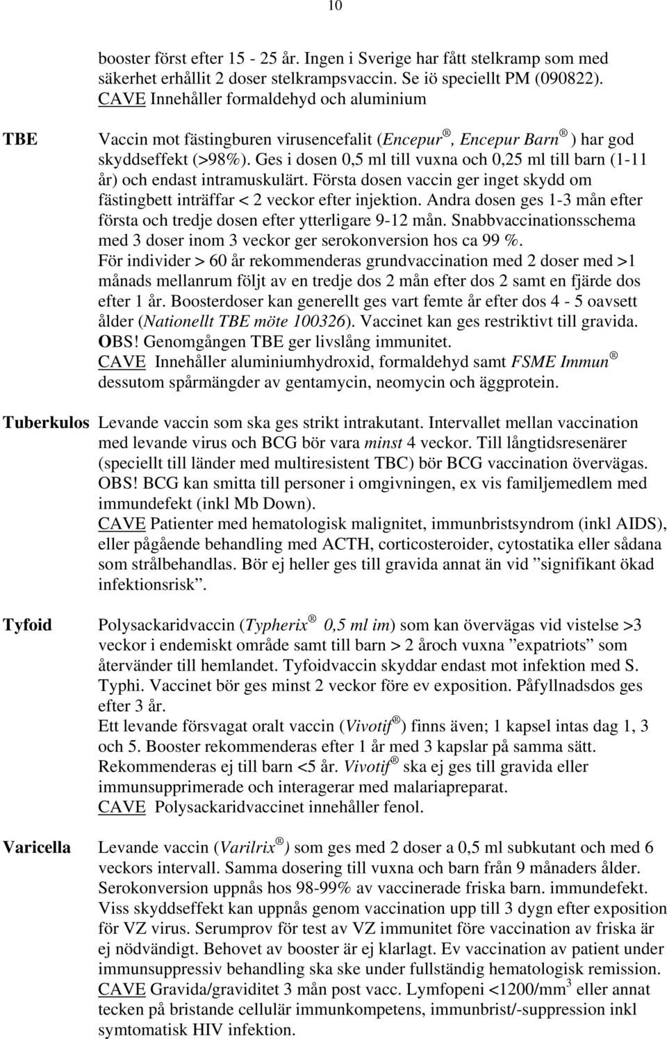 Ges i dosen 0,5 ml till vuxna och 0,25 ml till barn (1-11 år) och endast intramuskulärt. Första dosen vaccin ger inget skydd om fästingbett inträffar < 2 veckor efter injektion.