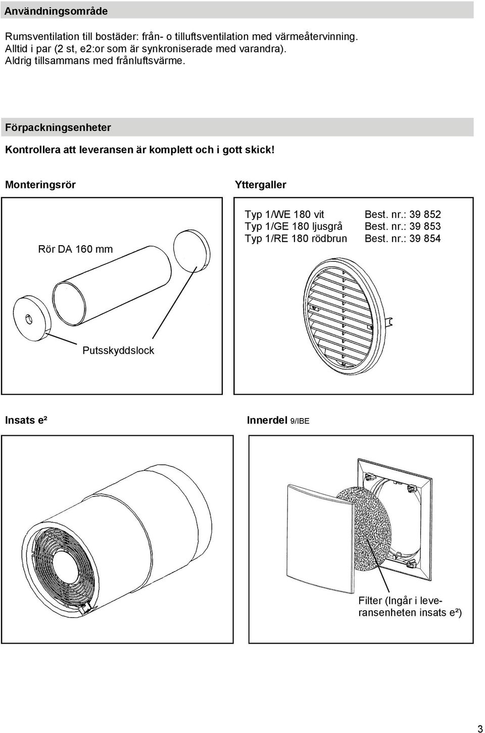 Förpackningsenheter Kontrollera att leveransen är komplett och i gott skick!