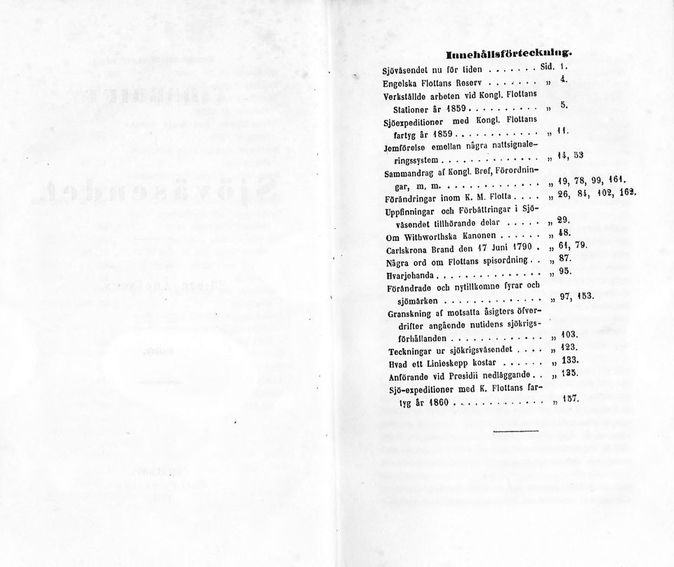 Förändringar inom K. i\1. Flotta...., 26, fh, 402 1 16~. Uppfinningar och Förbättringar i Sjöväsendet tillhörande delar.... Om Withworthska Kanonen....,, 29. " 48.