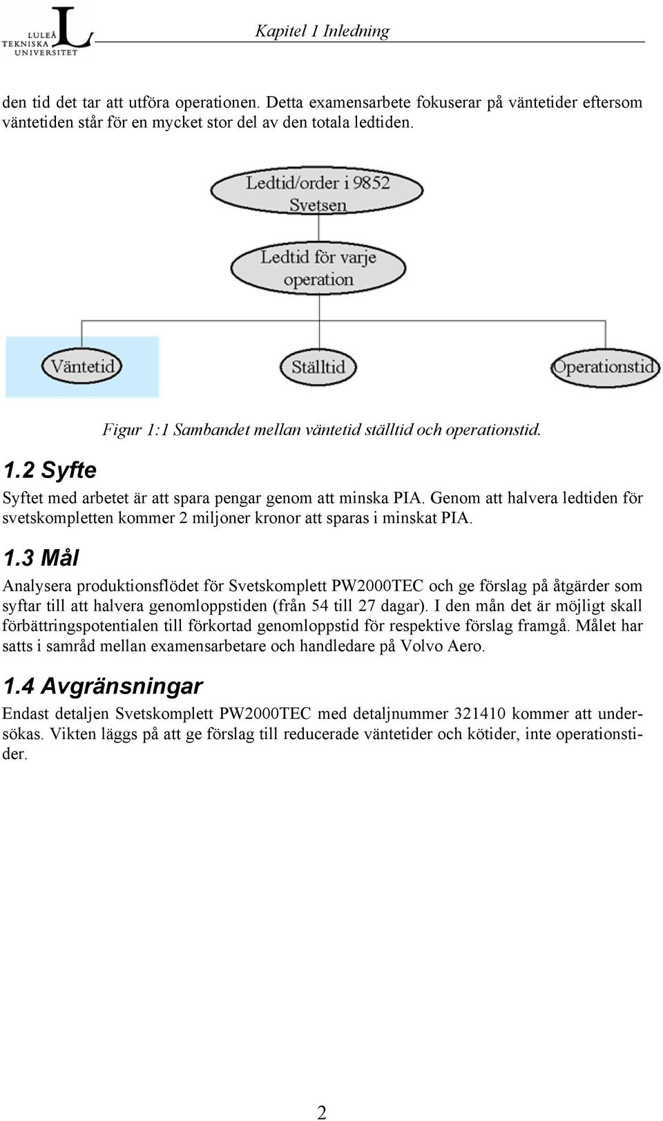 Genom att halvera ledtiden för svetskompletten kommer 2 miljoner kronor att sparas i minskat PIA. 1.