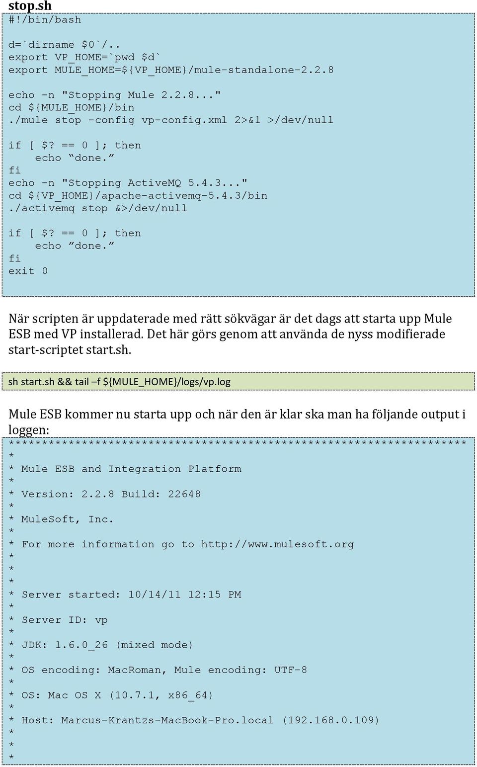 Det här görs genom att använda de nyss modifierade start- scriptet start.sh. sh start.sh && tail f ${MULE_HOME}/logs/vp.