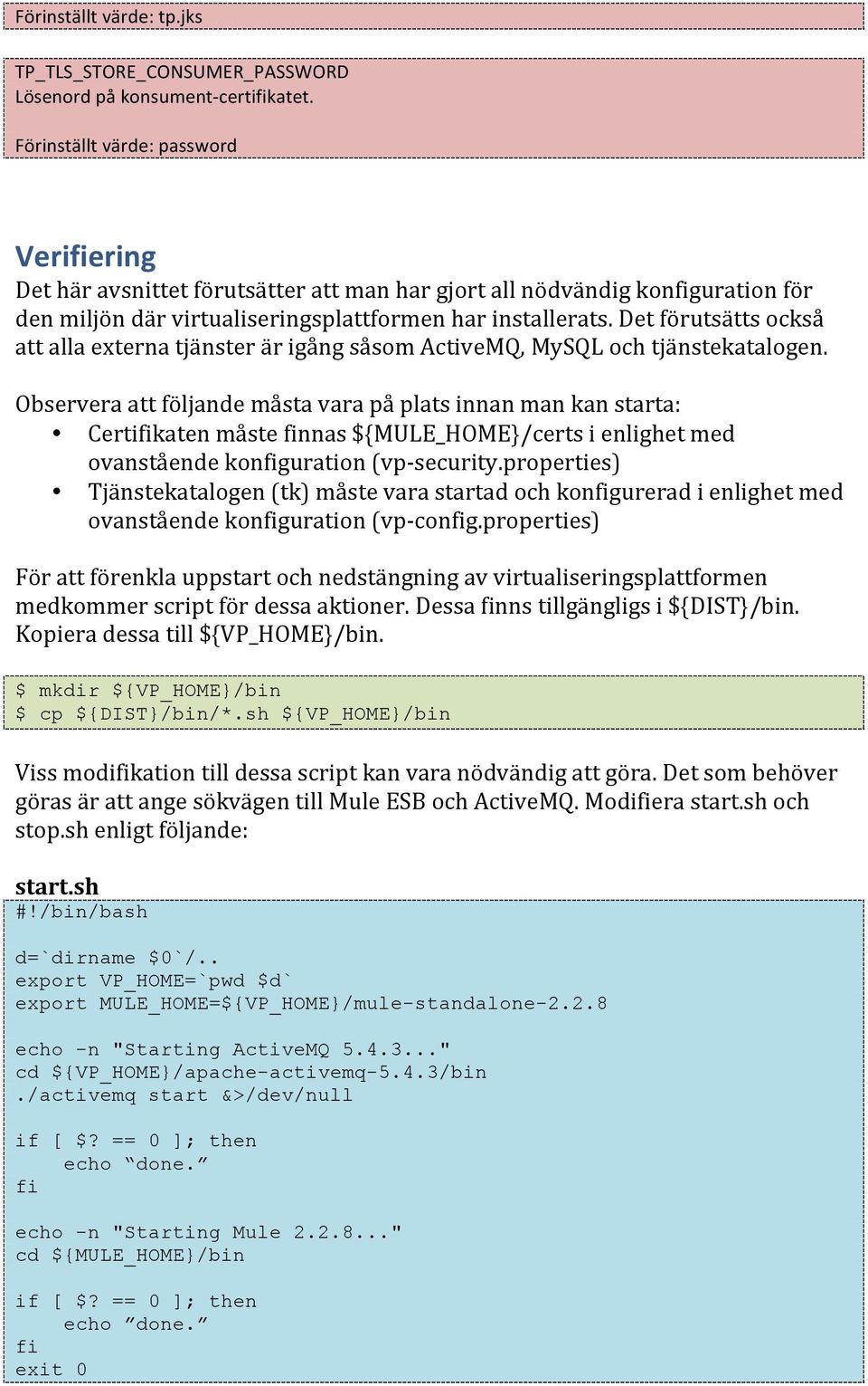 Det förutsätts också att alla externa tjänster är igång såsom ActiveMQ, MySQL och tjänstekatalogen.