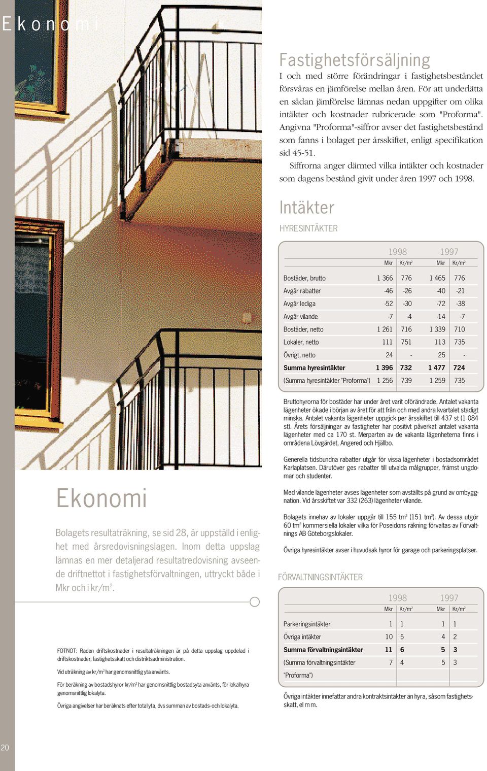 Angivna "Proforma"-siffror avser det fastighetsbestånd som fanns i bolaget per årsskiftet, enligt specifikation sid 45-51.