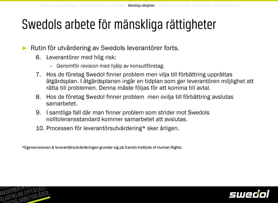 Hos de företag Swedol finner problem men vilja till förbättring upprättas åtgärdsplan. I åtgärdsplanen ingår en tidplan som ger leverantören möjlighet att rätta till problemen.