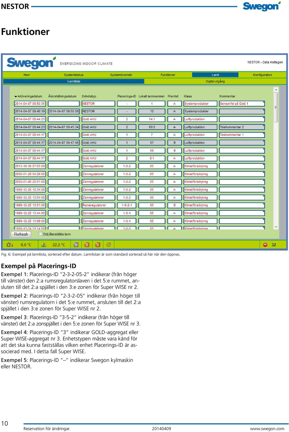 WISE nr 2. Exempel 2: Placerings-ID 2-3-2-05 indikerar (från höger till vänster) rumsregulatorn i det 5:e rummet, ansluten till det 2:a spjället i den 3:e zonen för Super WISE nr 2.