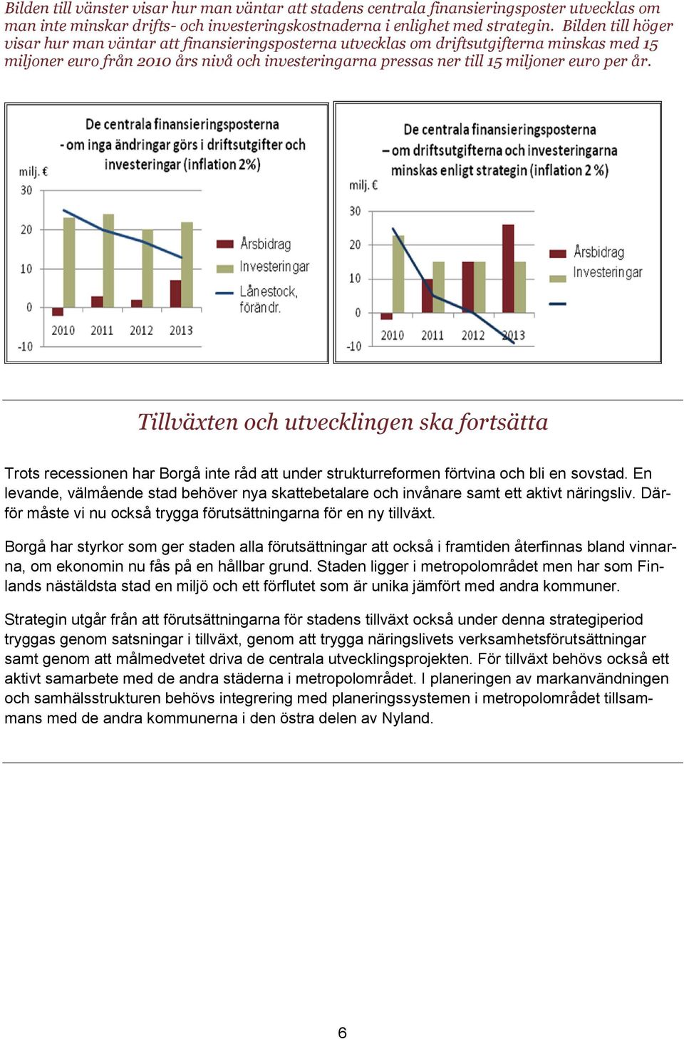 per år. Tillväxten och utvecklingen ska fortsätta Trots recessionen har Borgå inte råd att under strukturreformen förtvina och bli en sovstad.