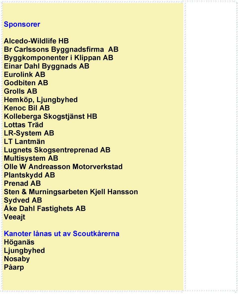 Lugnets Skogsentreprenad AB Multisystem AB Olle W Andreasson Motorverkstad Plantskydd AB Prenad AB Sten &