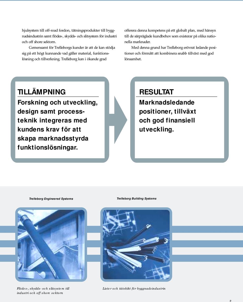 Trelleborg kan i ökande grad offerera denna kompetens på ett globalt plan, med hänsyn till de särpräglade kundbehov som existerar på olika nationella marknader.