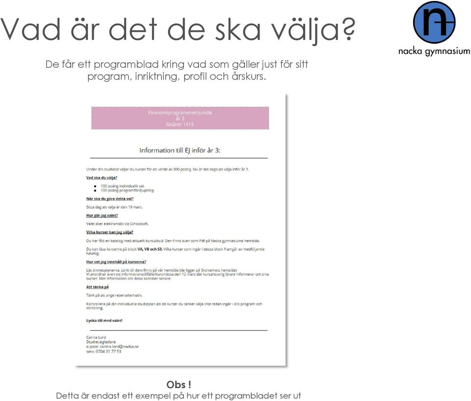 just för sitt program, inriktning, profil och