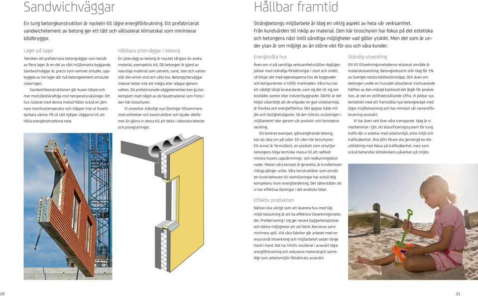 Sandwichväggar är, precis som namnet antyder, uppbyggda av tre lager där två betongelement omsluter isoleringen.