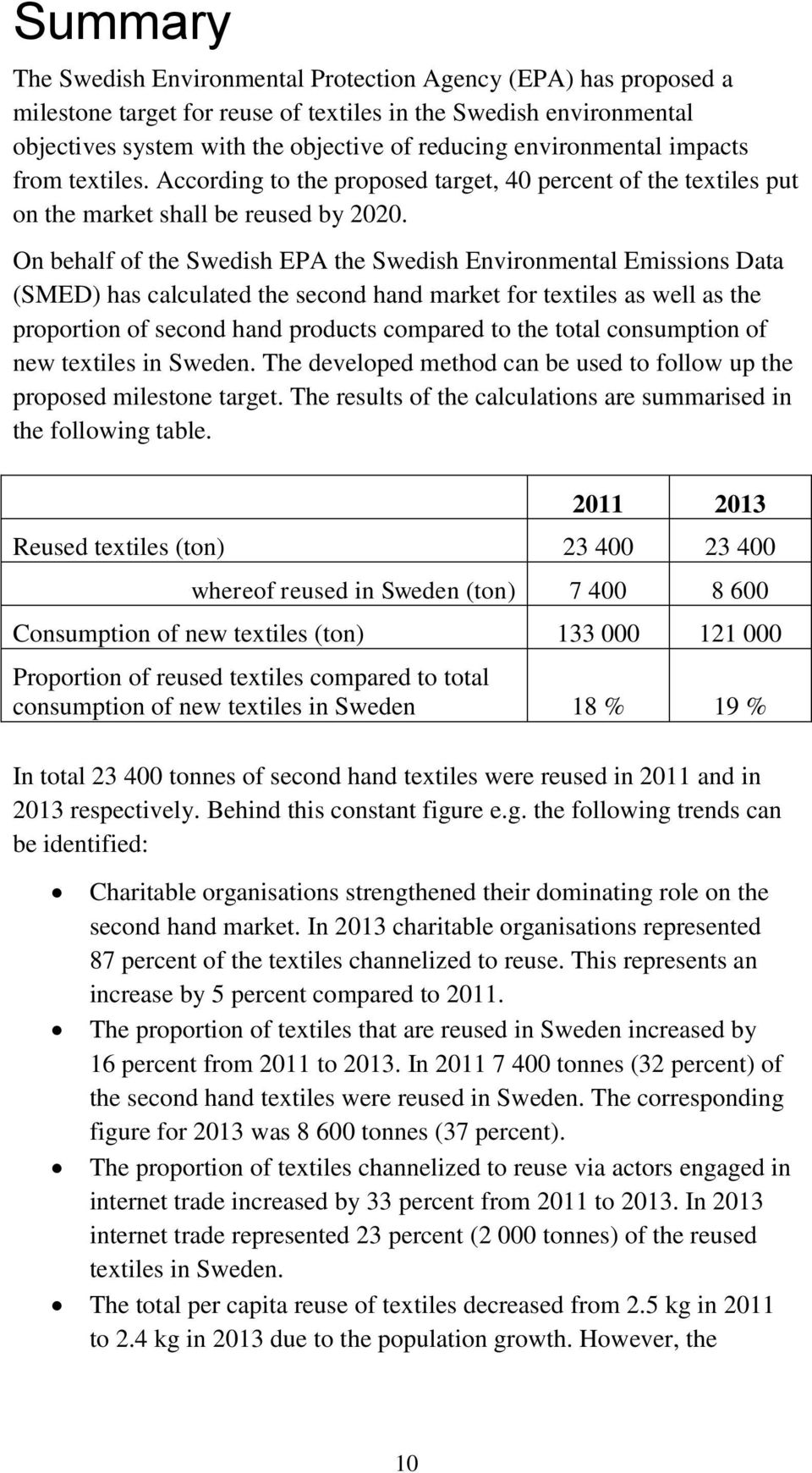 On behalf of the Swedish EPA the Swedish Environmental Emissions Data (SMED) has calculated the second hand market for textiles as well as the proportion of second hand products compared to the total