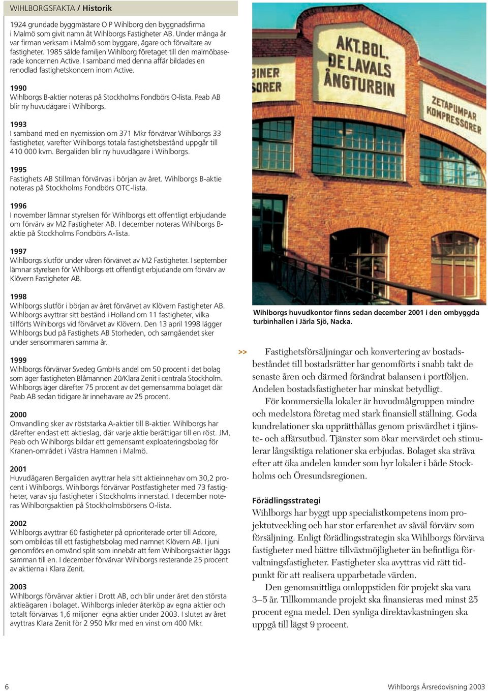 I samband med denna affär bildades en renodlad fastighetskoncern inom Active. 1990 Wihlborgs B-aktier noteras på Stockholms Fondbörs O-lista. Peab AB blir ny huvudägare i Wihlborgs.