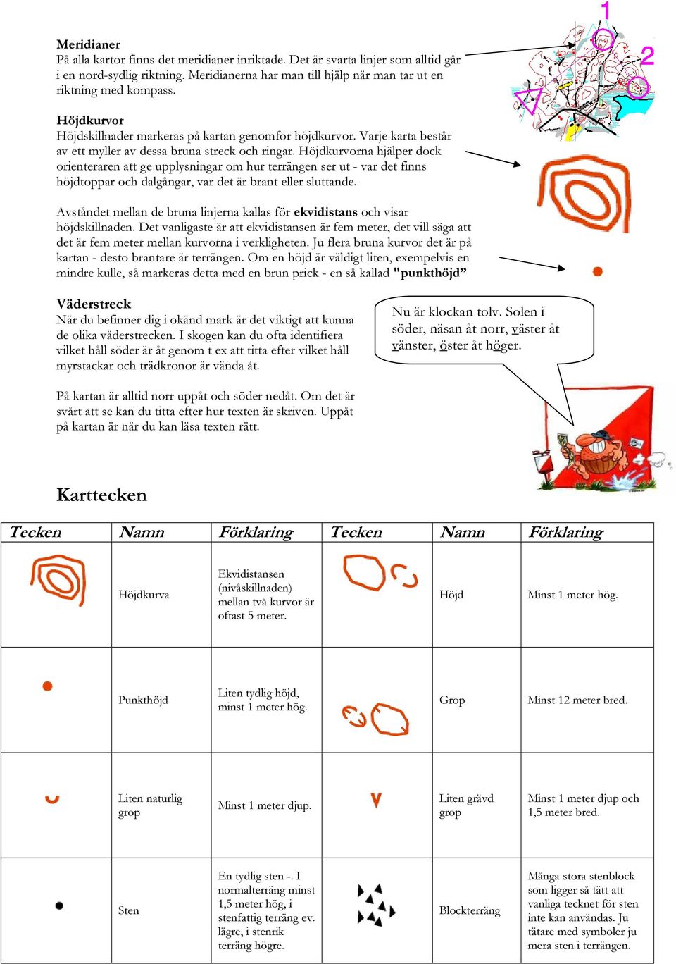 Höjdkurvorna hjälper dock orienteraren att ge upplysningar om hur terrängen ser ut - var det finns höjdtoppar och dalgångar, var det är brant eller sluttande.